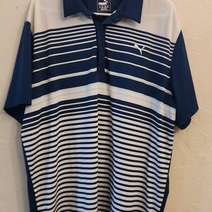Puma Blue and White Polo Shirt with Stripes